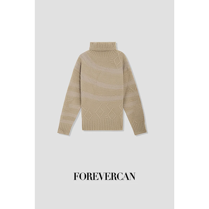 FOREVERCAN“卢浮宫”小香立体菱格厚织高领针织上衣MY3924B