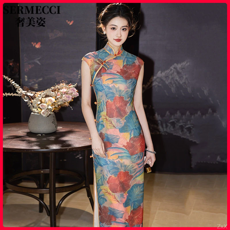 2025新款新中式民国长款修身夏季年轻款老上海复古国风无袖女