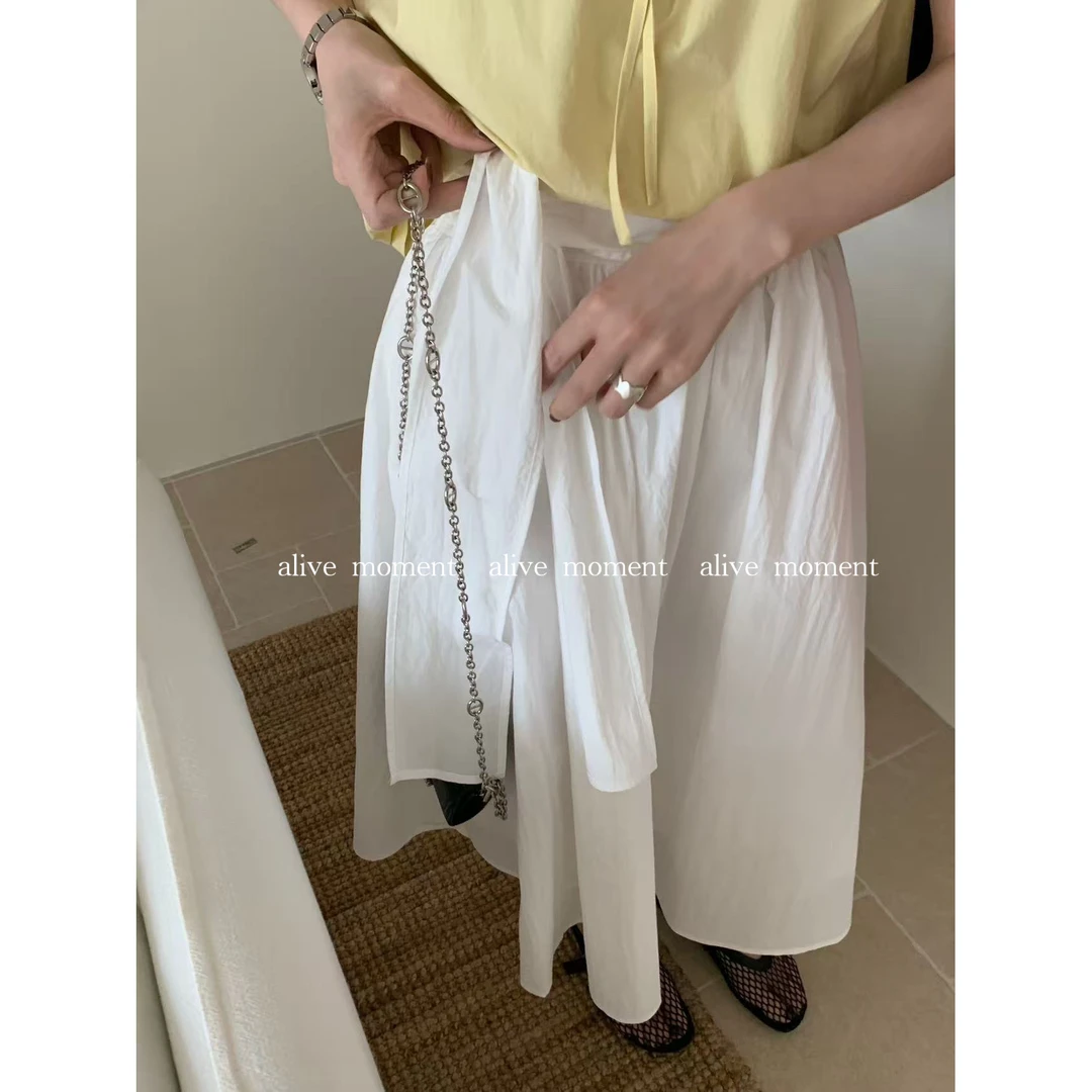 70031#ALIVE#天花板系列~肌理感好穿舒适腰间绑绳半身裙（福利）