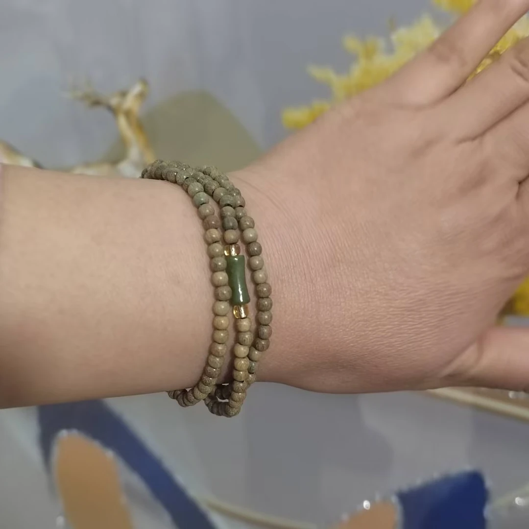 天然阿根廷绿檀多圈手串女生木质文玩佛珠珠径4mm简约轻奢风
