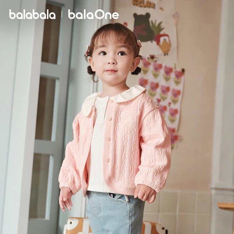 【balaOne】巴拉巴拉宝宝外套女童上衣儿童直筒秋冬甜美针织开衫