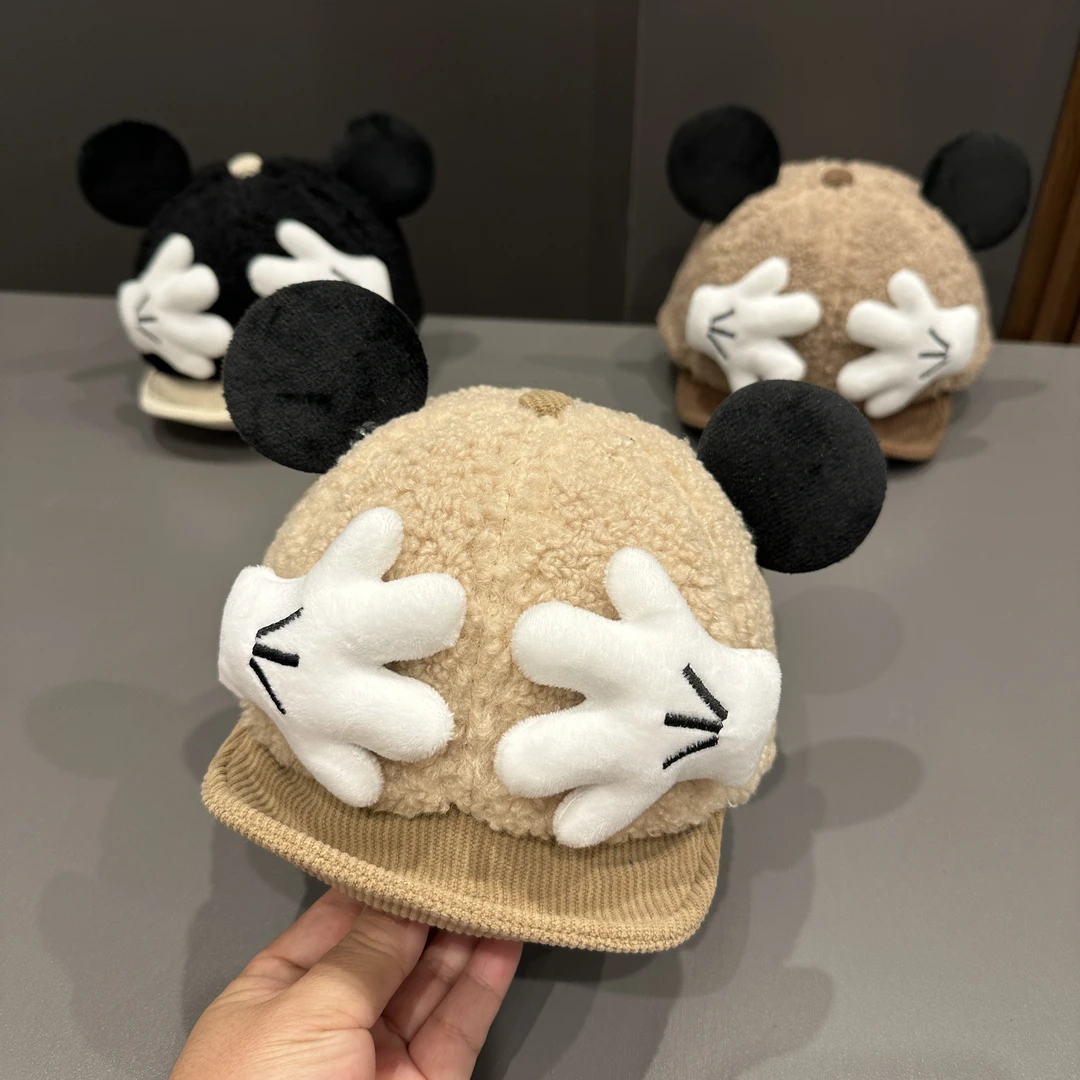 宝宝鸭舌帽秋冬季羊羔绒手掌男女童软檐遮阳帽户外婴儿防风棒球帽