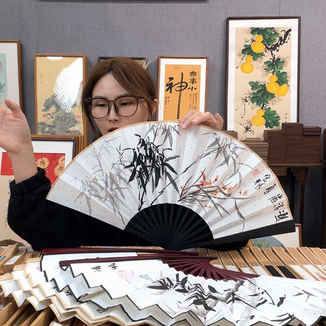 国画福利折扇带中玉扇骨（默认粘好发出）