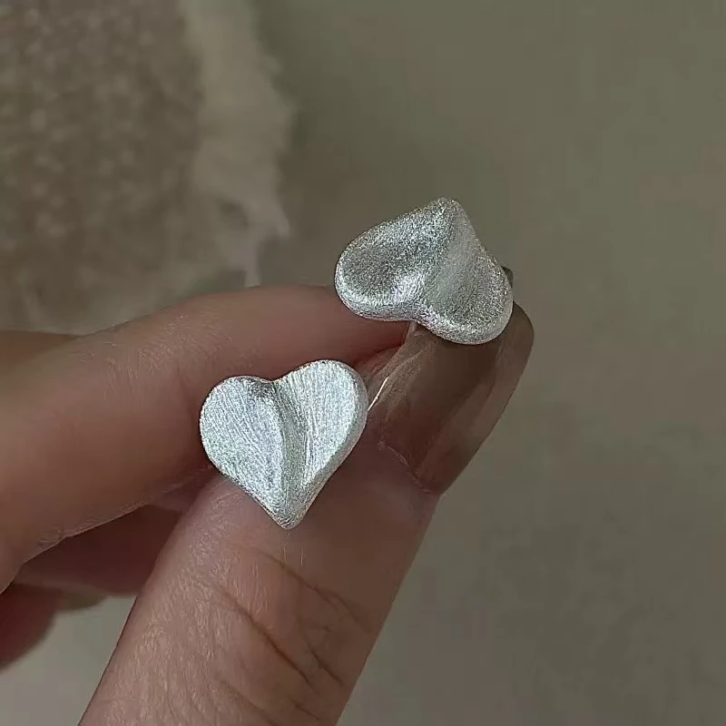 925银耳饰 韩版简约拉丝褶皱爱心耳环耳钉百搭春夏ins风3060