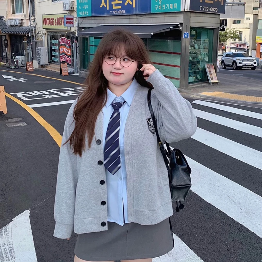 【安心推荐】学院风长袖棒球服灰色卫衣外套女秋季领宽松开衫套装