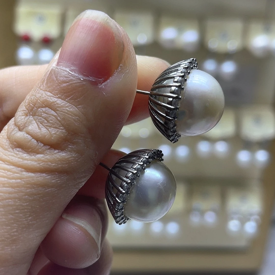 银S925镶嵌淡水珍珠耳饰