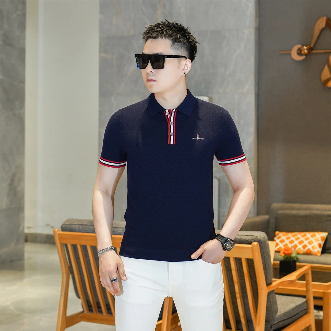 2025秋季新款男士高端休闲轻熟风上青色撞色翻领针织POLO衫GL072
