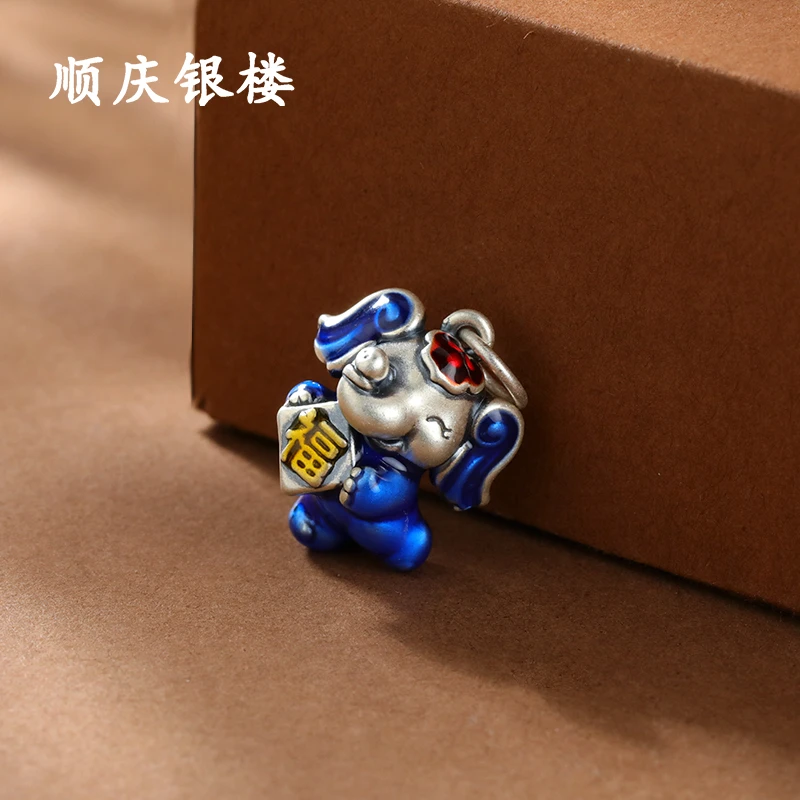 吊坠足银珐琅 顺庆银楼【福象吊坠】999银硬银3D挂件吊坠配件百搭品