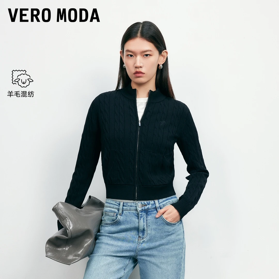 Vero Moda针织衫女2025秋冬新款含绵羊毛胸口刺绣开衫显瘦百搭