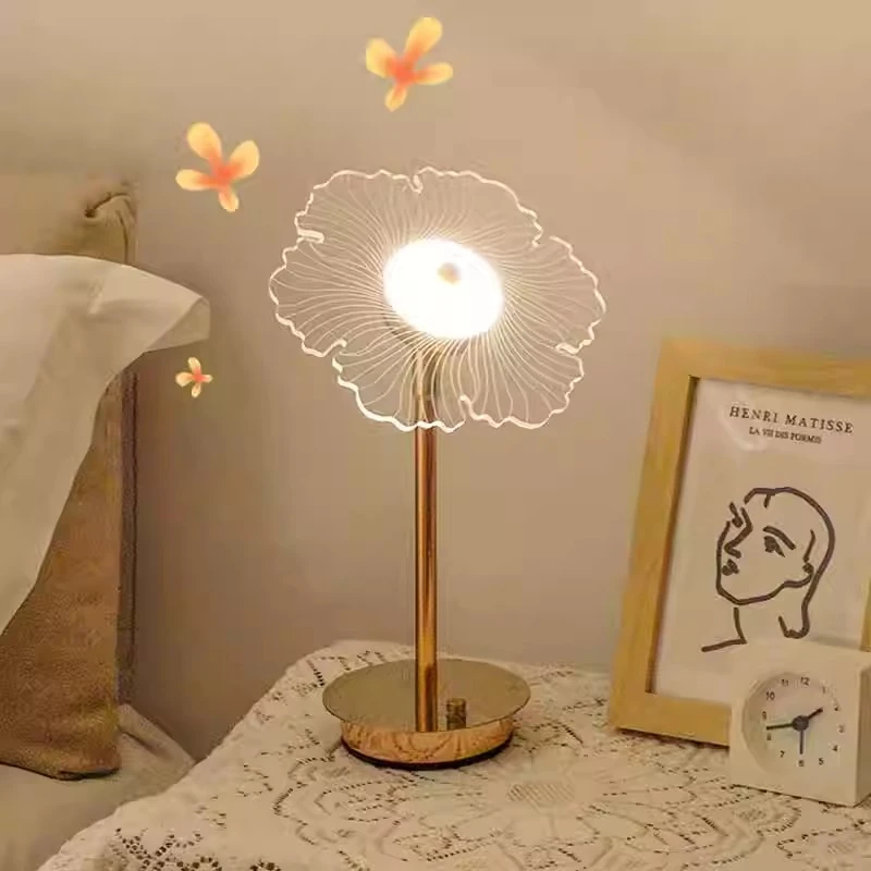 梵梦水晶花朵台灯法式高级卧室床头灯房间装饰摆件夜灯轻奢氛围灯
