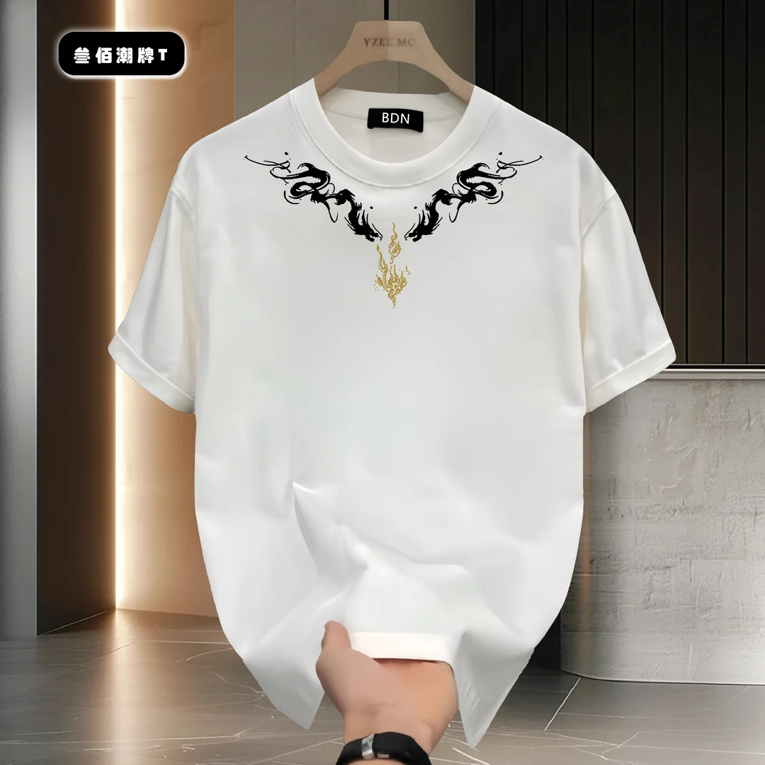 纯棉潮牌重磅短袖圆领T恤设计印花潮流休闲时尚ins百搭上衣男士