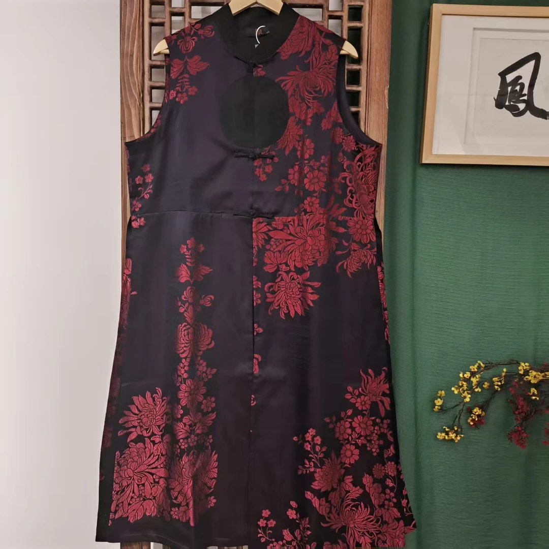 凤徕兮私人定制紫底刺绣红花小立领对襟马甲(LS368-3)