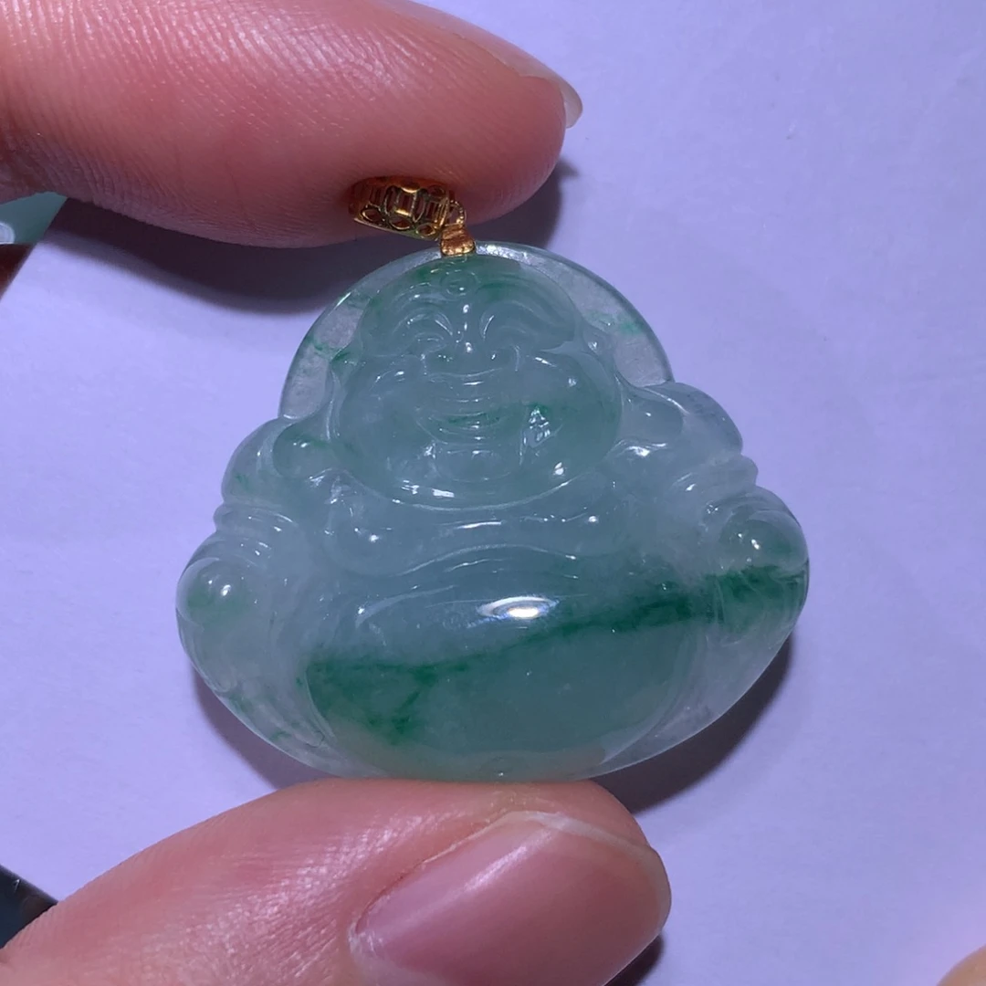 翡翠颈饰18K金镶嵌佛公