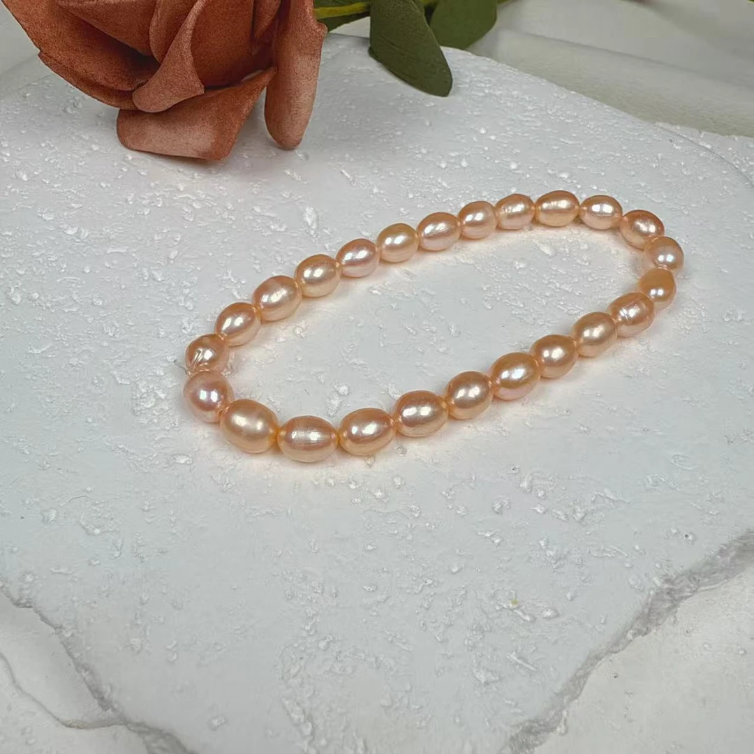 【金米】5-7MM天然淡水珍珠香槟金色手链洗手不用摘手串DSL00617