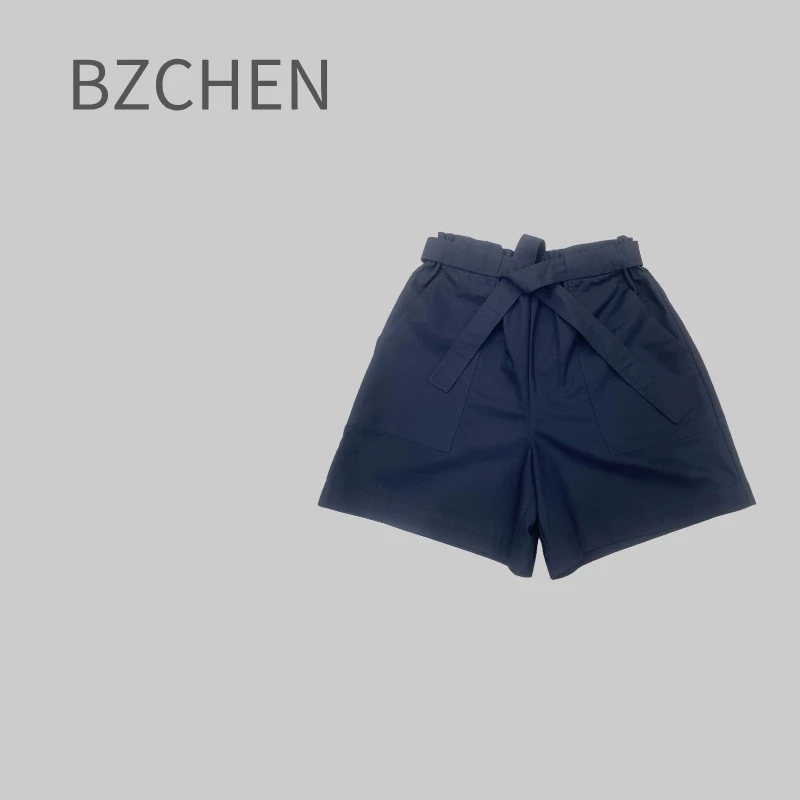 BZCHEN高腰休闲风工装裤航海风蕾丝短裤女装女士蓝色潮流时尚百搭