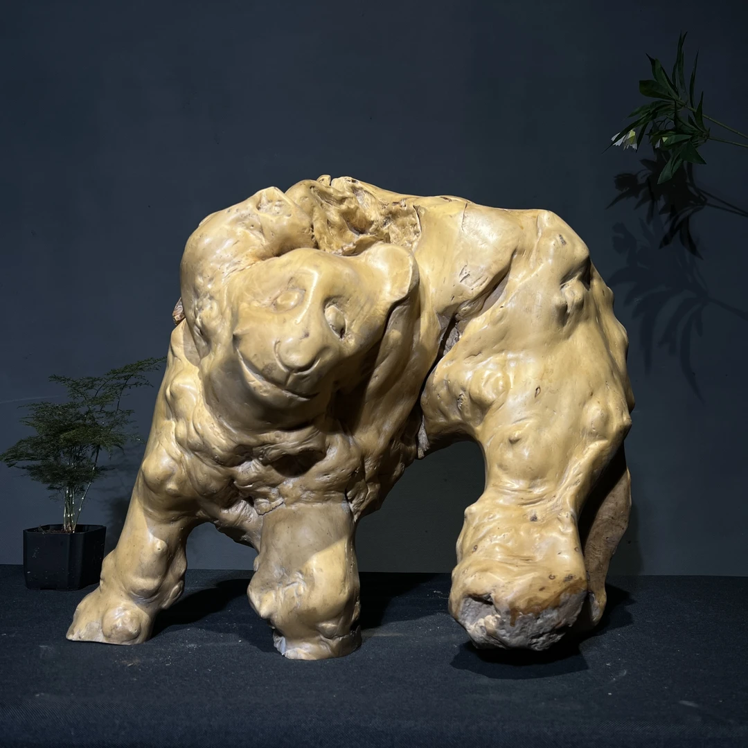 天然称杆木根雕似猛兽雄姿纹理细节野性艺术张力中式美学动物