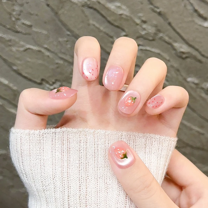【草莓软糖】纯手工草莓猫眼穿戴甲2025年春夏季显白美甲片指甲贴片