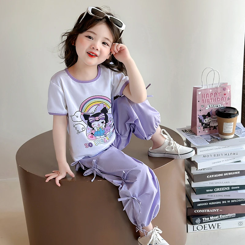 女童夏季库洛米套装2025新款儿童卡通短袖女宝宝休闲裤运动两件套