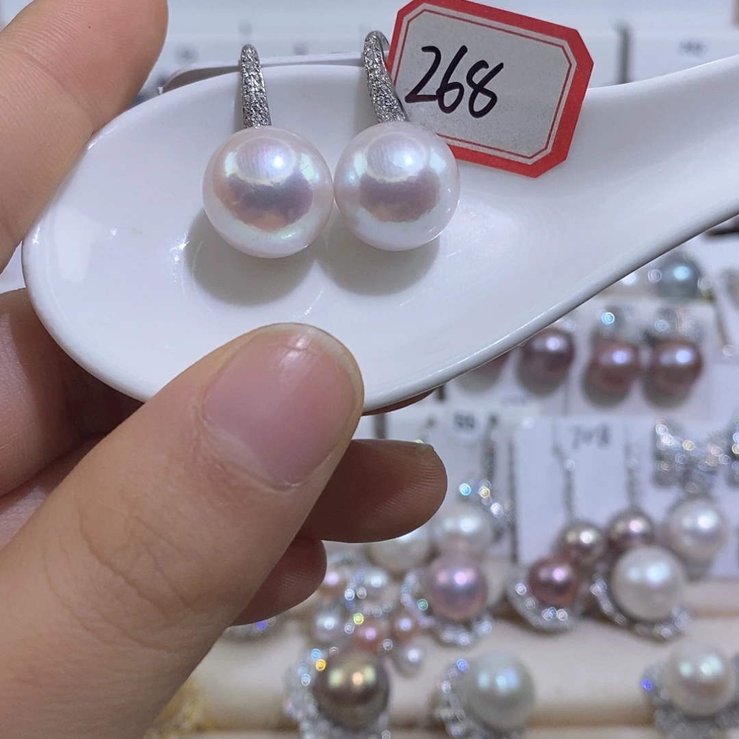 思***8淡水珍珠耳饰银S925镶嵌14.2mm