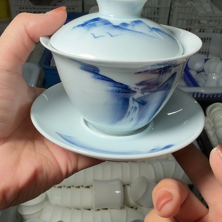 微瑕老物件影青系列三才山水