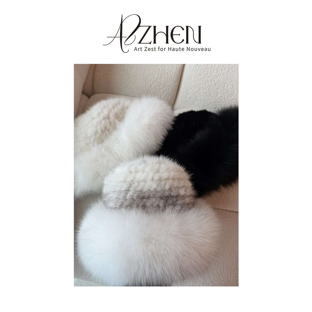 AZZHEN【暖炉】进口水貂盆帽狐狸毛秋冬皮草帽子AZ5PCO11-OO