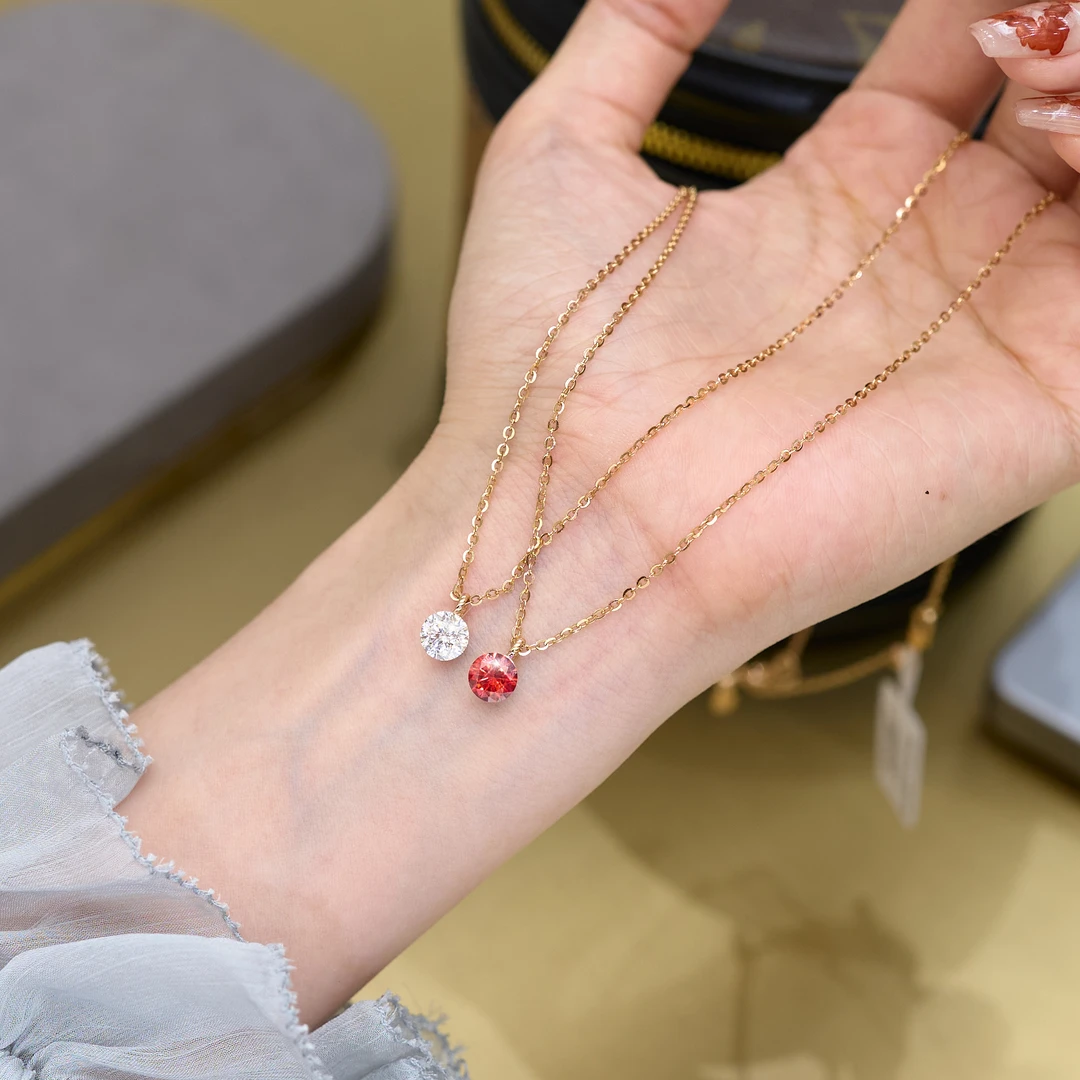 坠链均925银莫桑石 炽焰流光单钻项链1克拉气质轻奢春夏新品