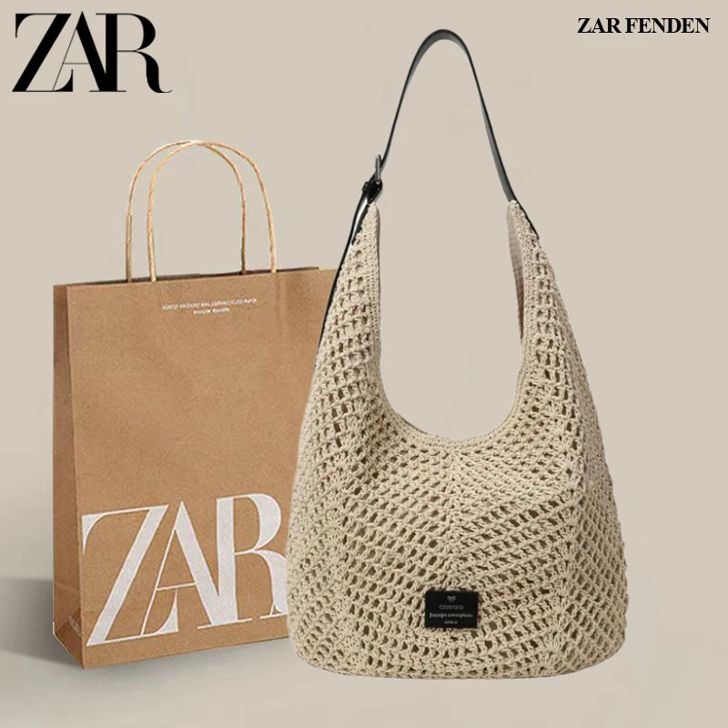 ZAR FENDEN原创女包蜜蜡绳高级手工草编包包女夏天单肩斜挎编织包