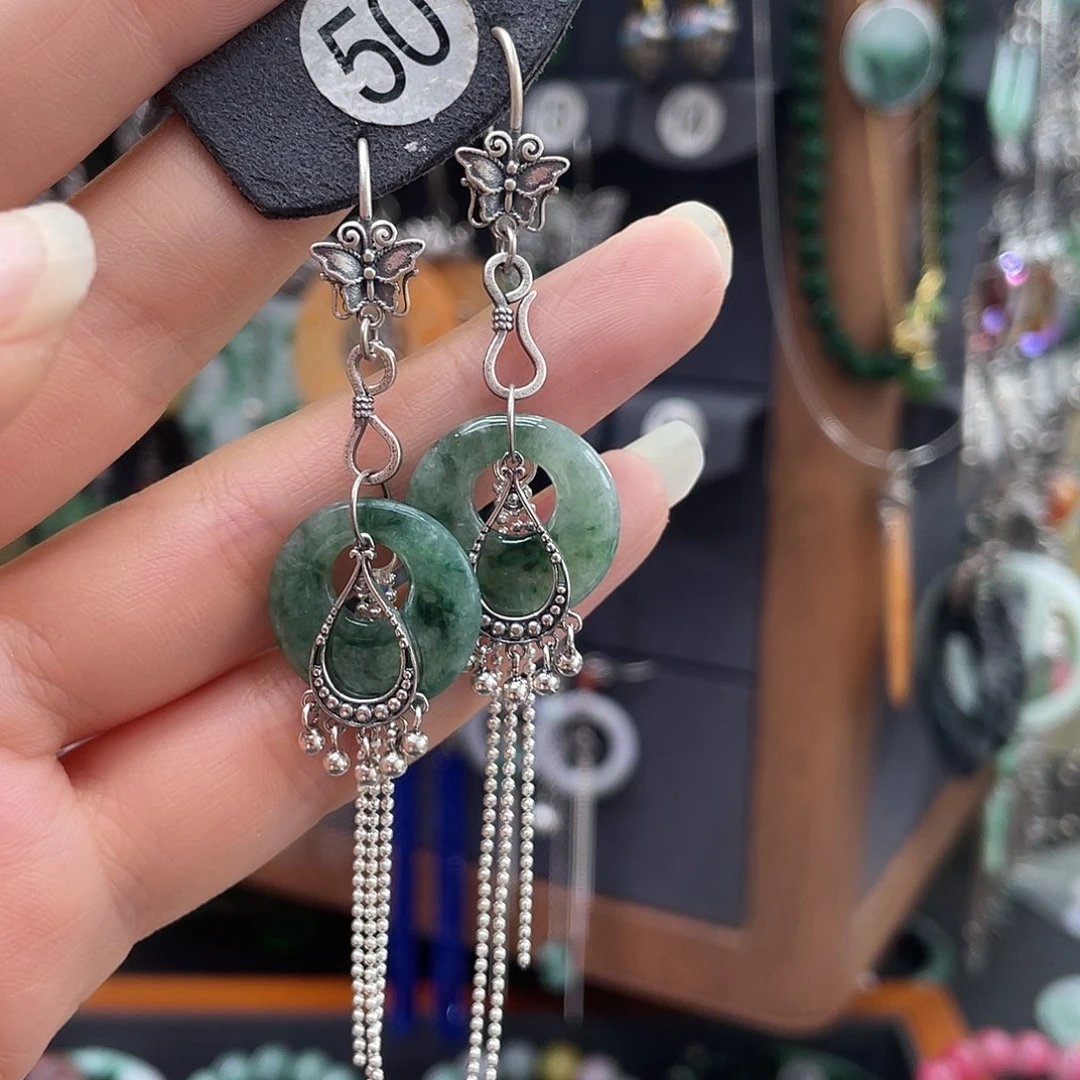 翡翠银S925镶嵌耳饰墨***浅252ghbhgg