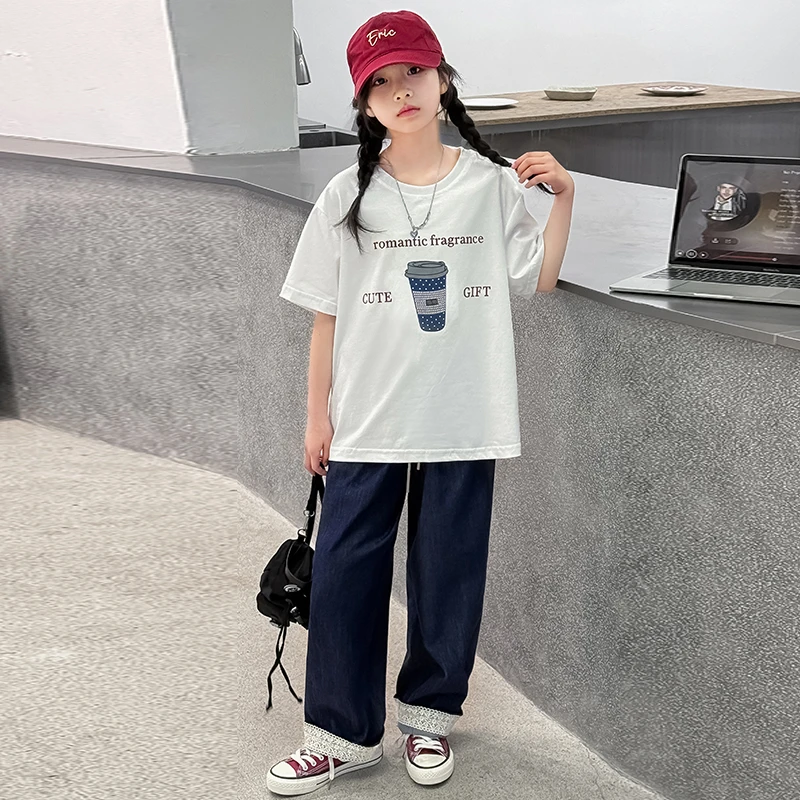 女童夏季短袖长裤套装2025新款儿童洋气韩版宽松休闲两件套中大童