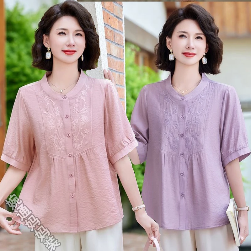 母亲节妈妈夏装时尚小衫2025新款中老年女装洋气上衣气质短袖套装