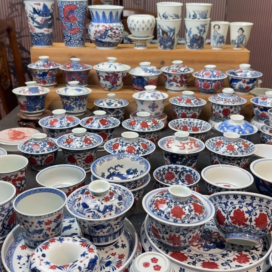 缠枝莲三件套手绘原矿