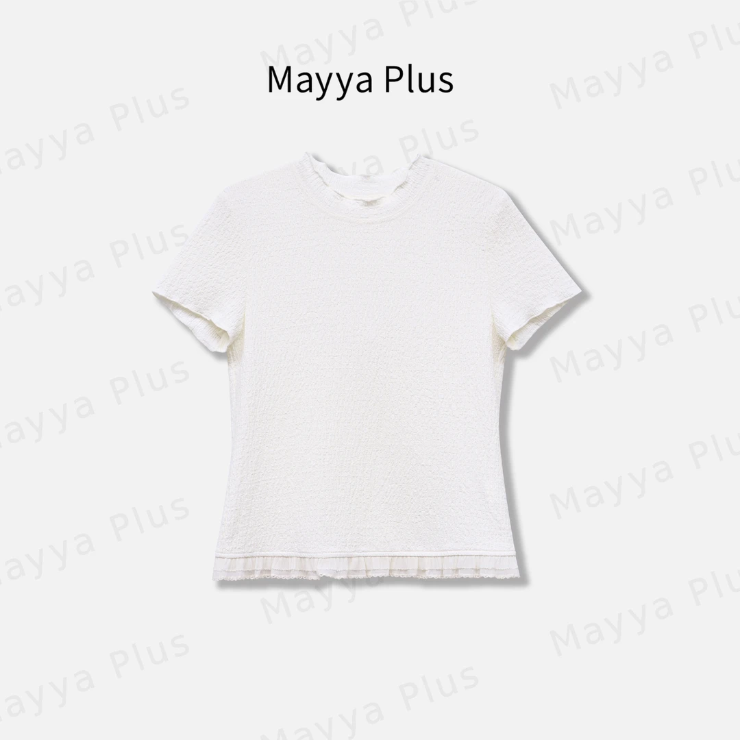 【雾纱】MayyaPlus麦芽定制荷叶边短袖T恤蕾丝花边减龄上衣32519081