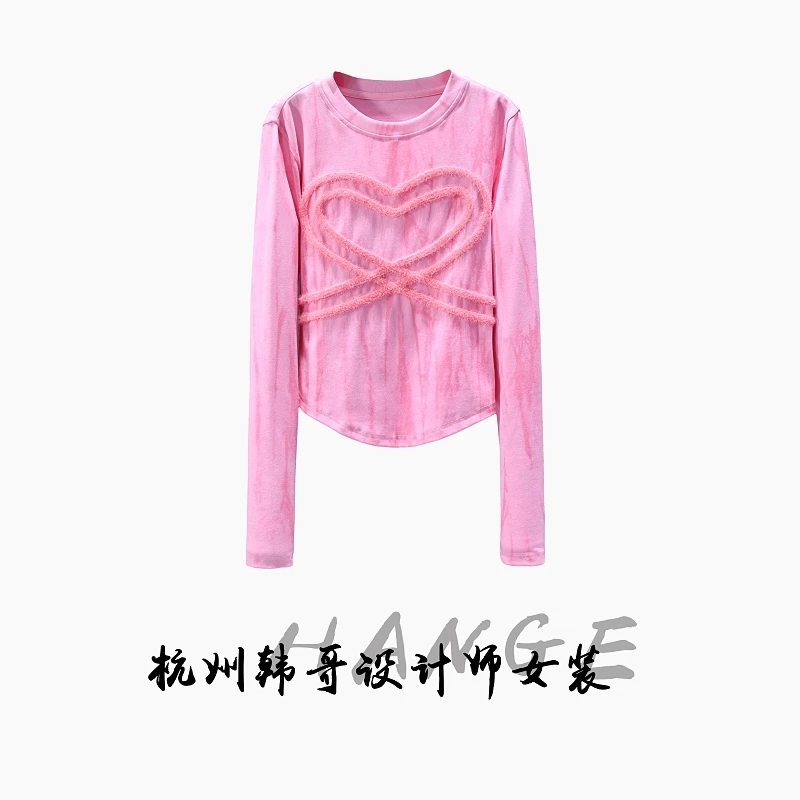 【韩哥女装】2025秋冬《扶桑花》杨妃粉立体盘花高弹打底上衣6260-A5
