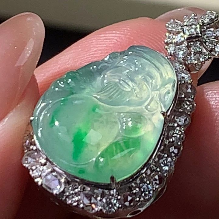 翡翠18K金镶嵌吊坠(不含链)米爷爷