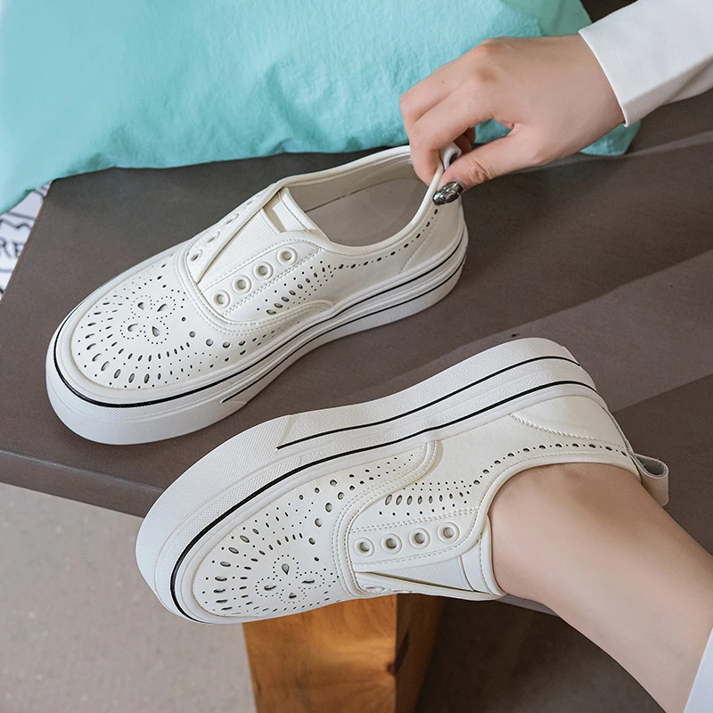 布洛克小白鞋女一脚蹬2025新款秋季乐福鞋时尚百搭懒人板鞋套脚潮