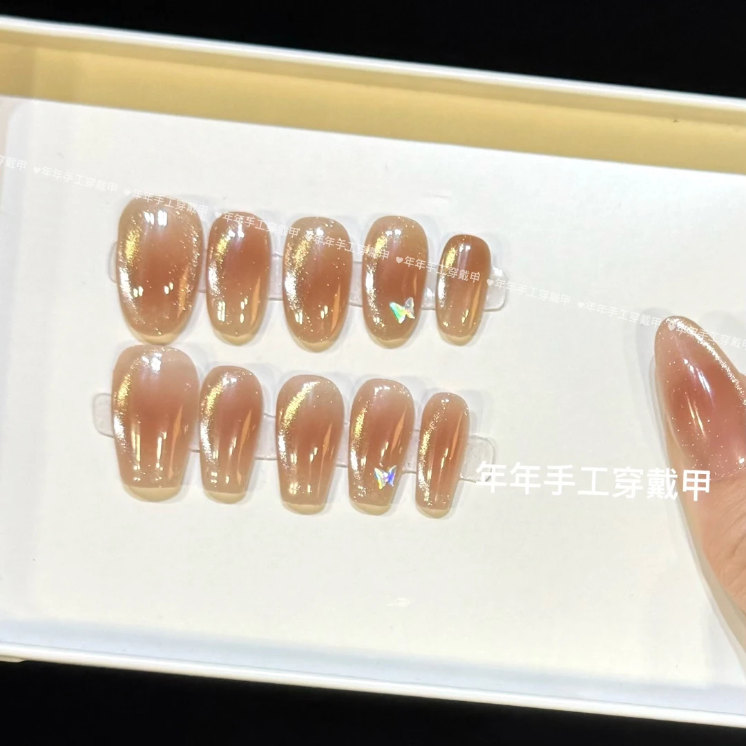 【月色回廊】高品质纯手工猫眼穿戴甲贴片纯欲气质可拆卸显白中长款