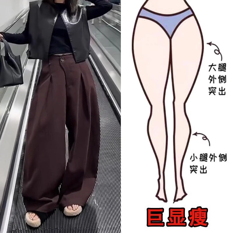 秋冬爆款欧货小众宽松阔腿大码女装复古别致高腰显瘦拖地裤休闲裤