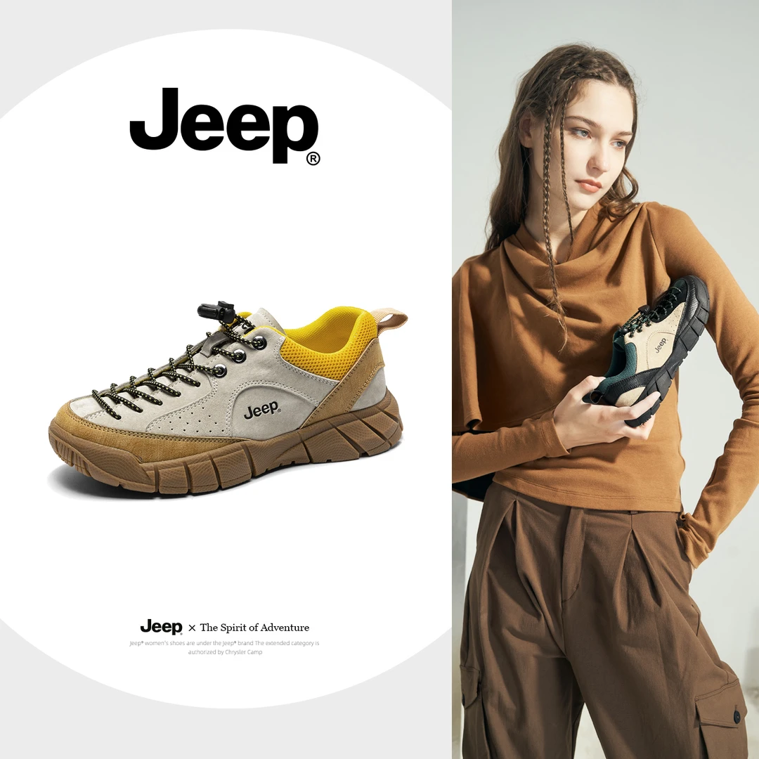 Jeep吉普轻便登山徒步鞋女透气复古新款厚底耐磨休闲户外运动鞋