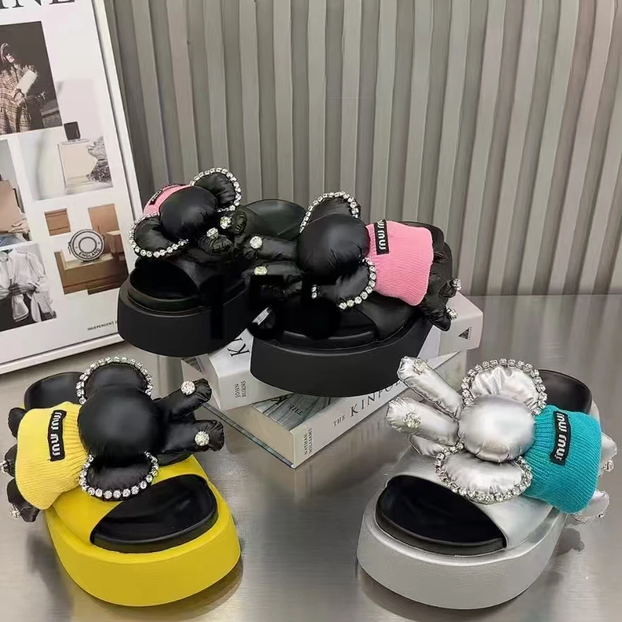 夏季少女风厚底夏季小兔子一字拖休闲小众复古外穿时尚拖