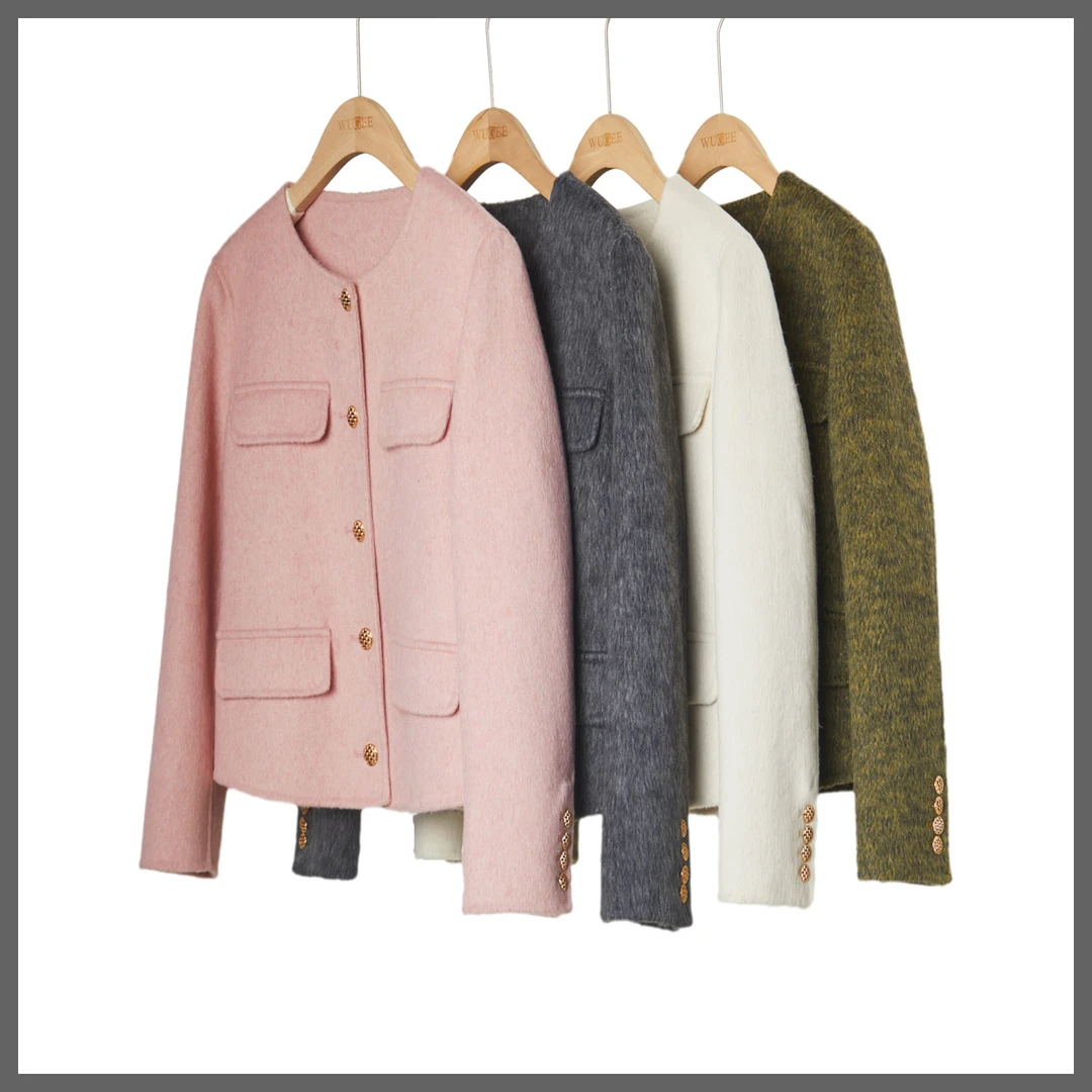 雾格短款羊毛大衣双面手工缝制外套