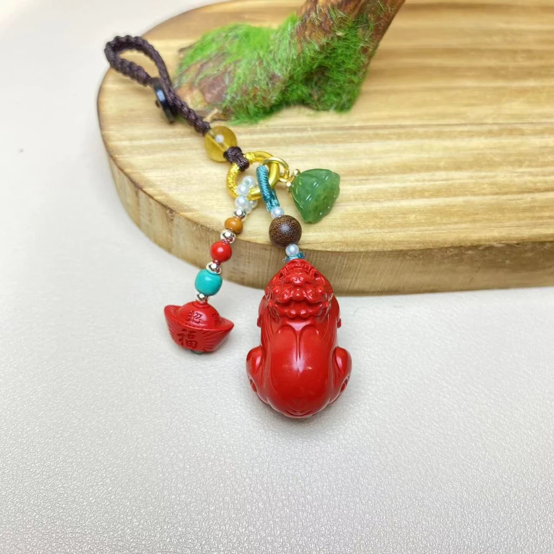 含辰砂工艺品高含量朱砂红砂设计款招财纳福胖貔貅钥匙扣保真朱砂