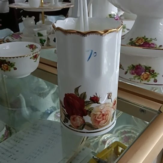 新疆西藏包邮骨质瓷金秋手工拍金口径9厘米秀15.5厘米大容量筷筒