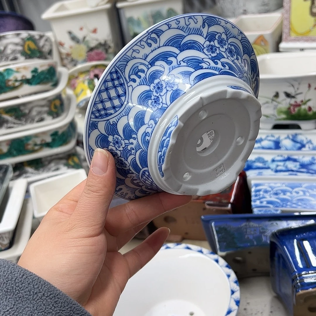 紫砂花盆182号瑕疵15/5cm仿手绘海浪花纹