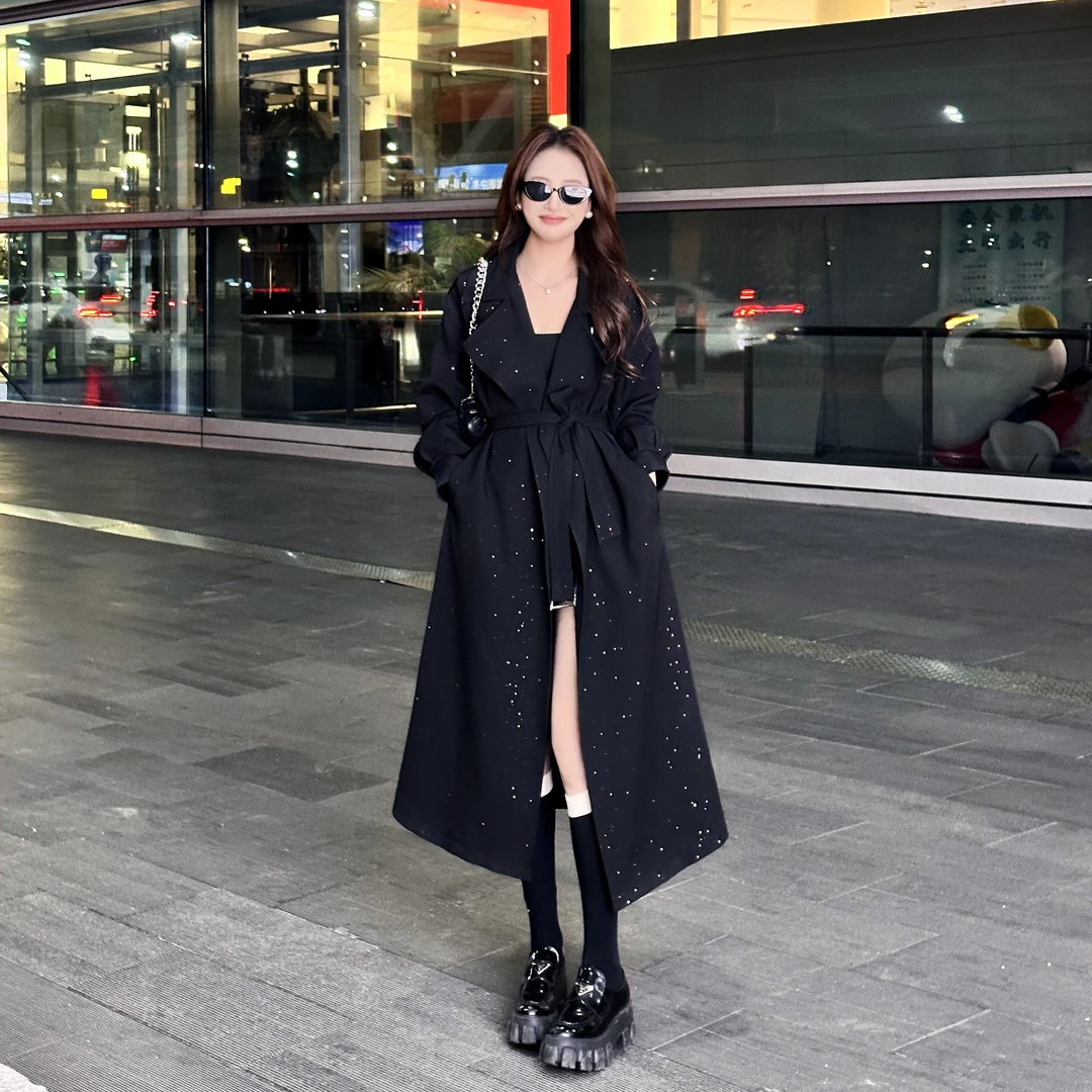 春季新款英伦风中长款风衣外套女秋冬纯色翻领收腰显瘦百搭时尚！