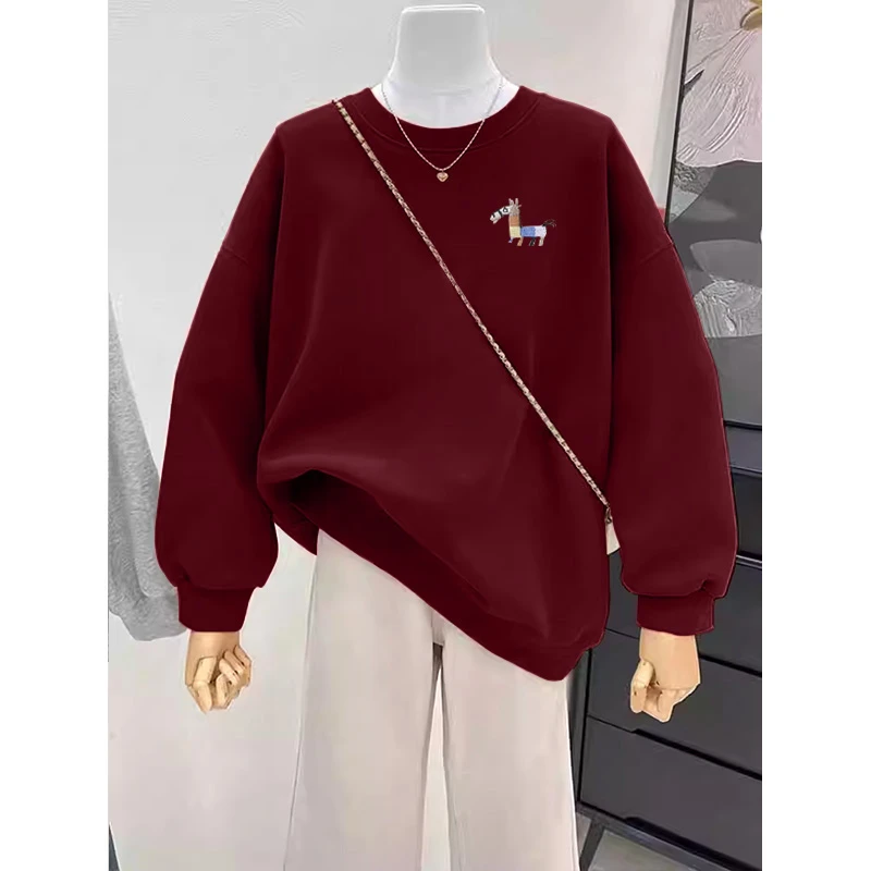 2026新款爆款马年本命年红色圆领加绒加厚卫衣女时尚减龄洋气上衣