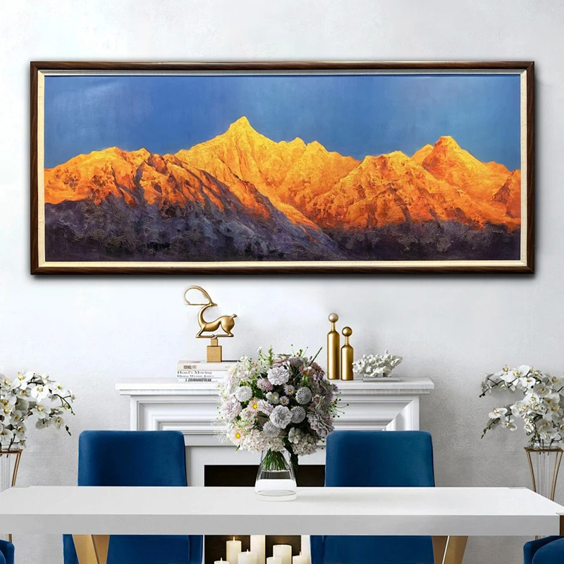 日照金山梅里装饰画办公室背有靠山风景挂墙挂画复刻肌理油画背靠