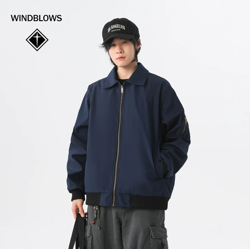 WIND BLOWS春季美式复古休闲翻领cleanfit飞行bomber男款夹克外套