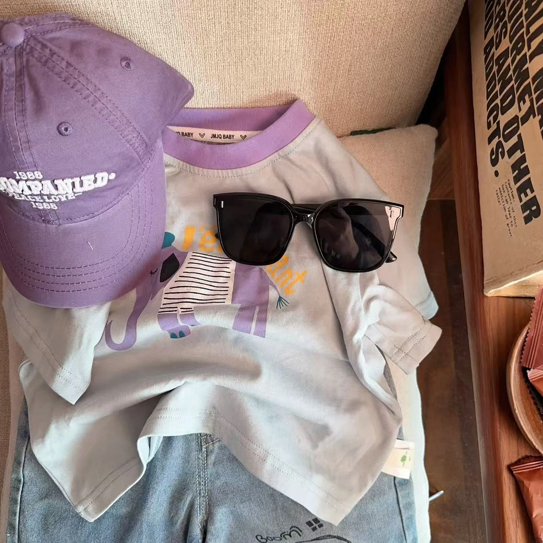 【JMJQ 25287】夏季新款儿童趣味手绘小象印花套头短袖