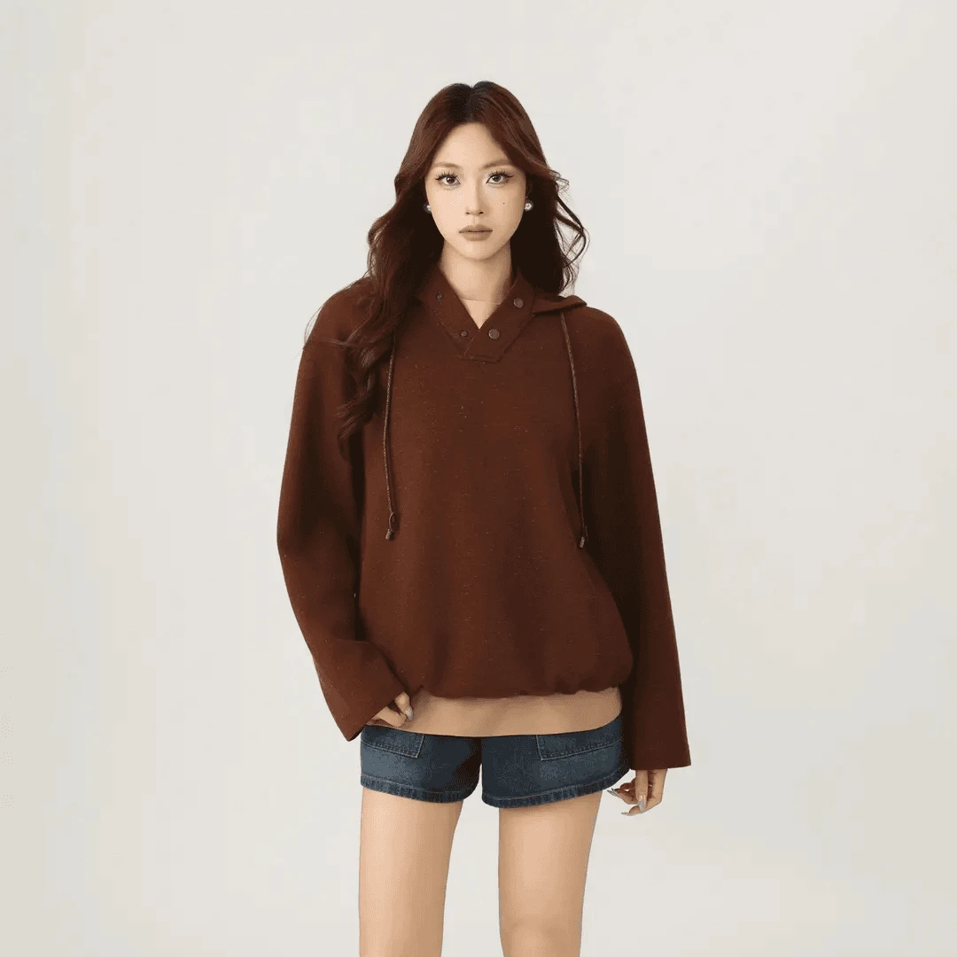 AMASS/阿玛施老钱风抽绳卫衣百搭秋季美拉德风连帽宽松530131