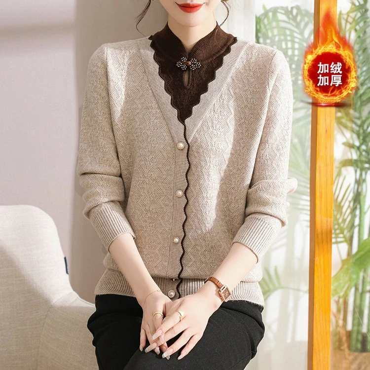 24新款国风妈妈装秋冬气质上衣假两件长袖中老年打底衫